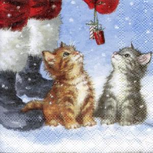 Котята, 25х25 см, новогодняя салфетка для декупажа - Заготовки для декупажа. Интернет-магазин Завиток