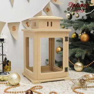 Фонарь из мдф с дверцей и стеклянными окошками, 20х20х33 см - Заготовки для декупажа. Интернет-магазин Завиток